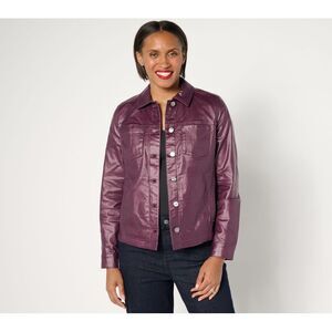 Denim & Co. Women's Plus Sz Jacket 1X Signature Coated w Pockets Purple A674076